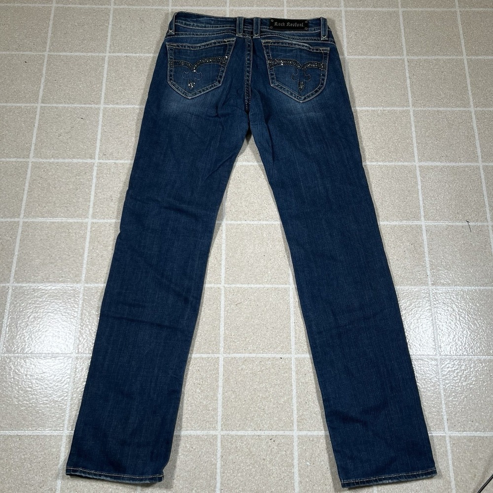 Rock Revival Pat Straight Jeans Womens 30x34 Dark Wash Low Rise Stretch
